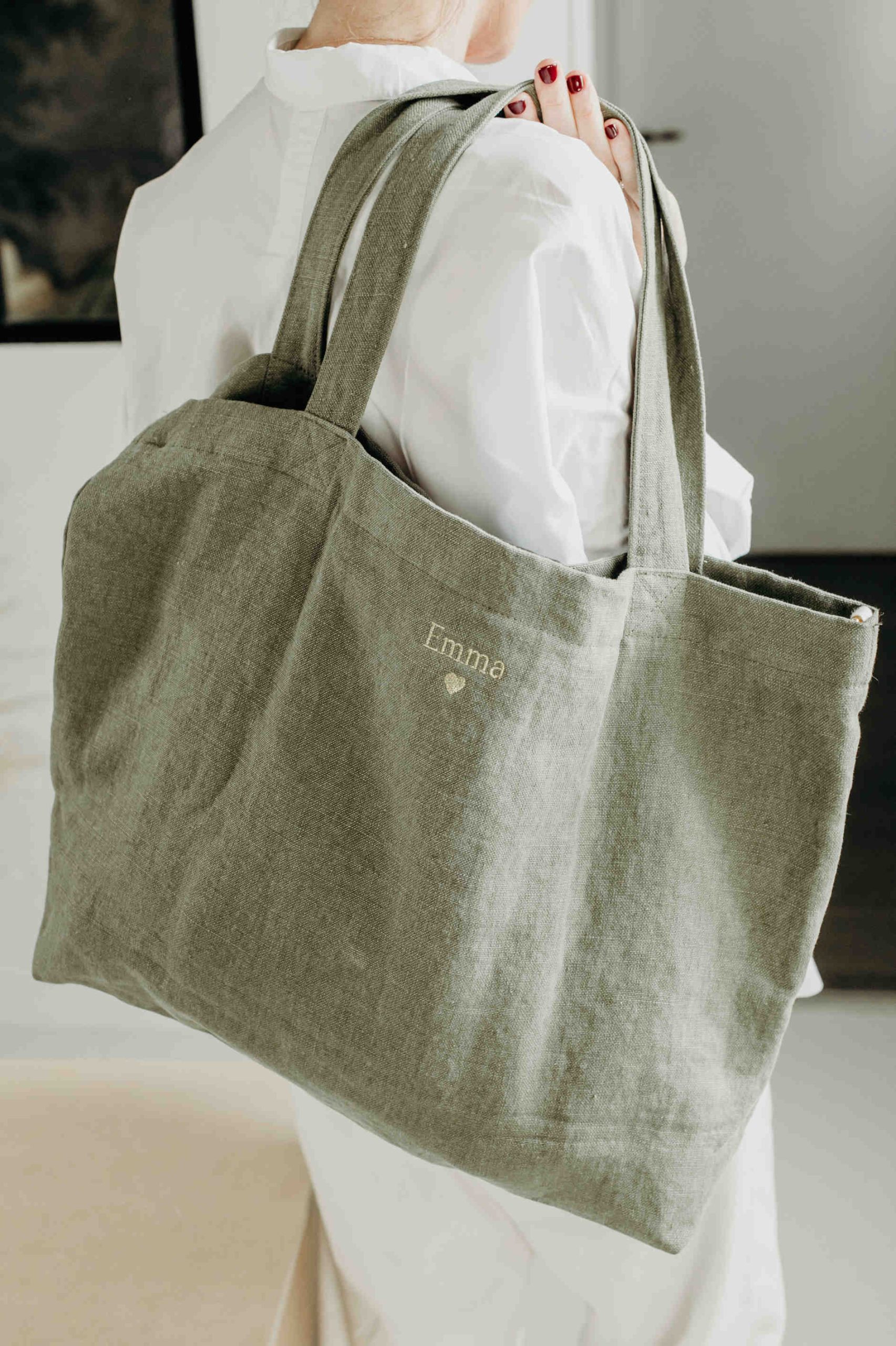 Emma, le cabas M en lin personnalisé