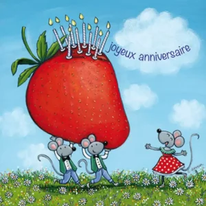 Carte anniversaire fraise et souris – Titi Pinson