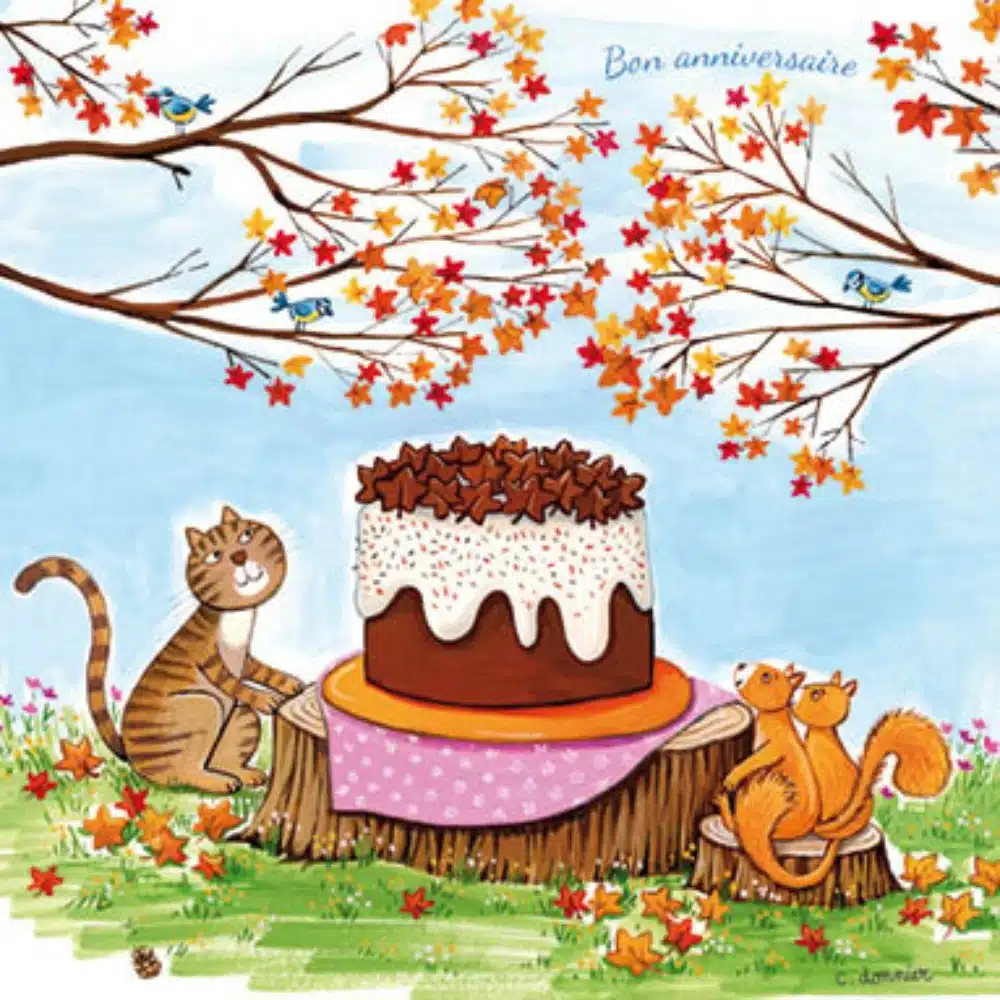 Carte anniversaire chat et écureuils – Titi Pinson