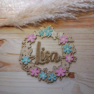 Plaque de Porte Enfant Colorée Bois – Fleurs